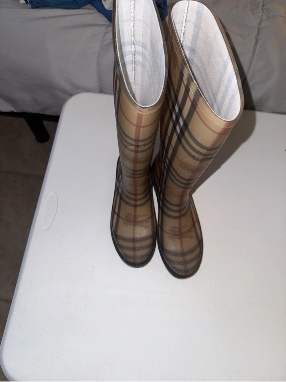 Burberry Beige Plaid Tall Rain Boots - Picture 5 of 10